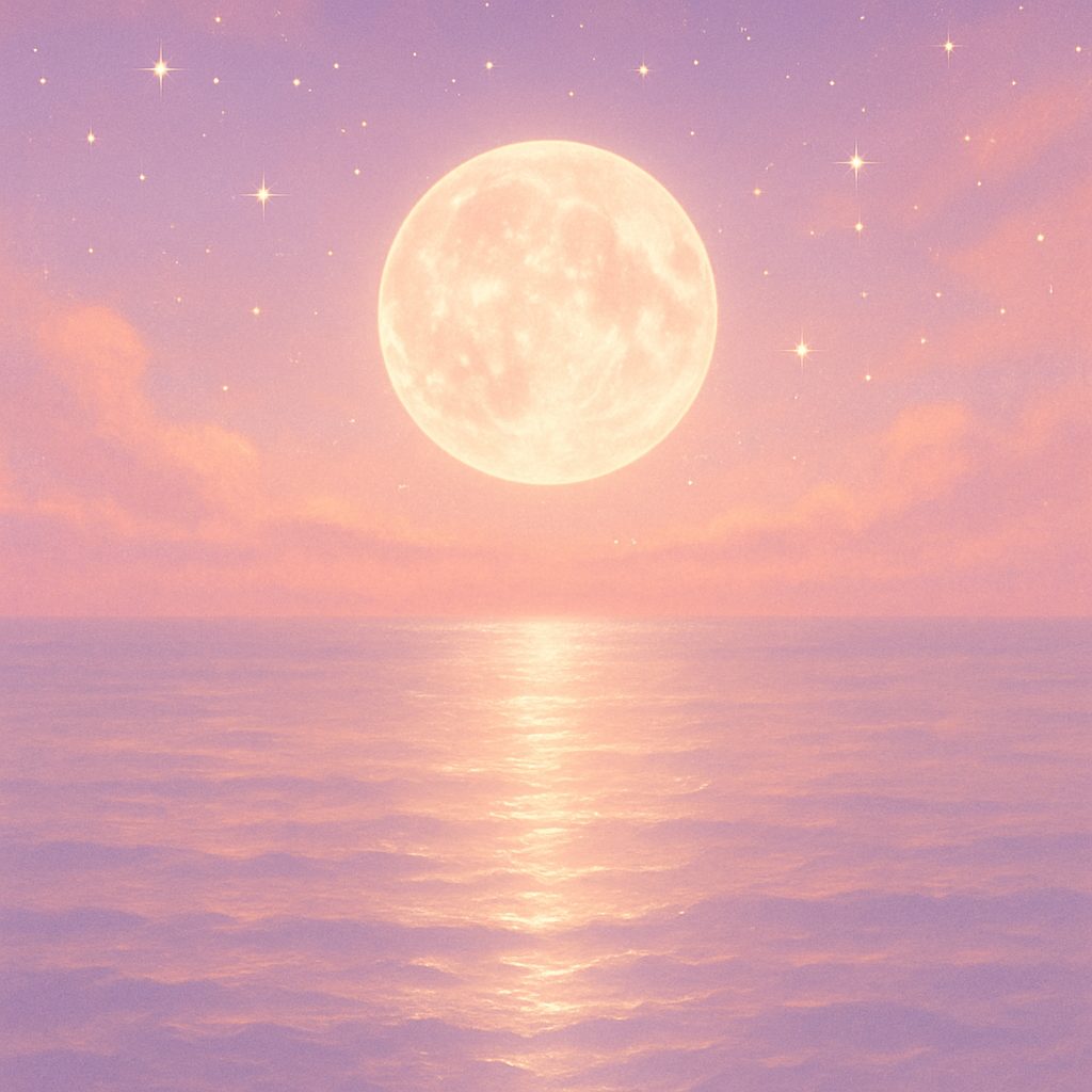 海に浮かぶ満月と輝く水面